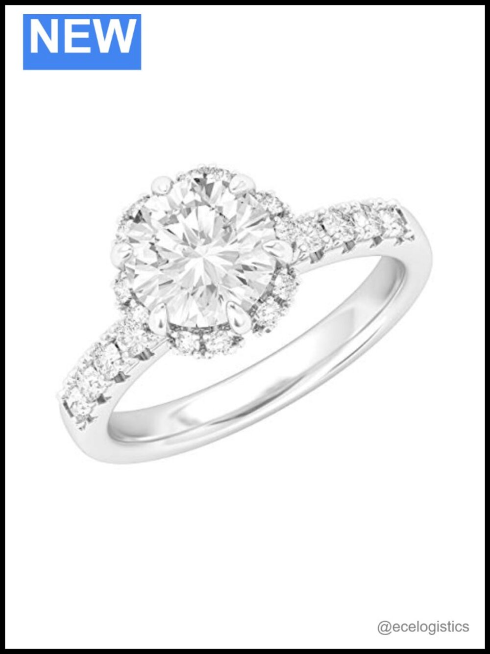 Sterling Silver Halo 2CT Simulated Diamond Engagement Ring